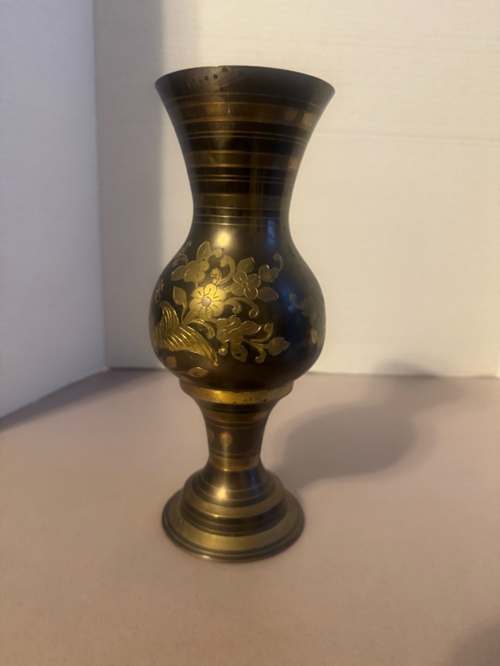 Solid Brass Vase Etched KOI Fish Made in India